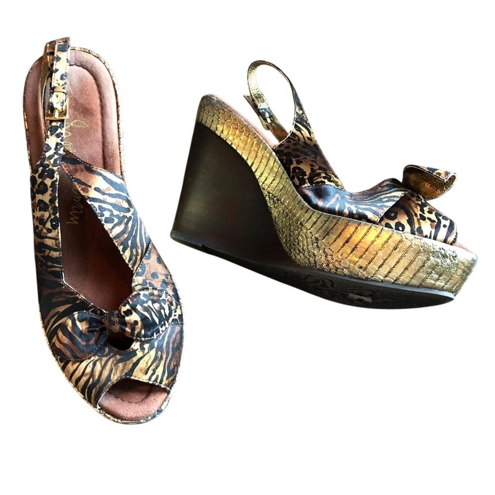 SAM EDELMAN Leopard Satin Wedges Heels Shoes ~sz 7